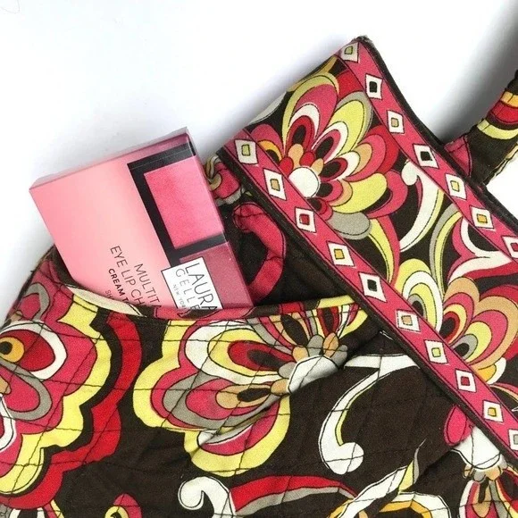 Vera Bradley MORGAN Tote in Retired Puccini Print Quilted Brown Red Orange RARE - Picture 2 of 8